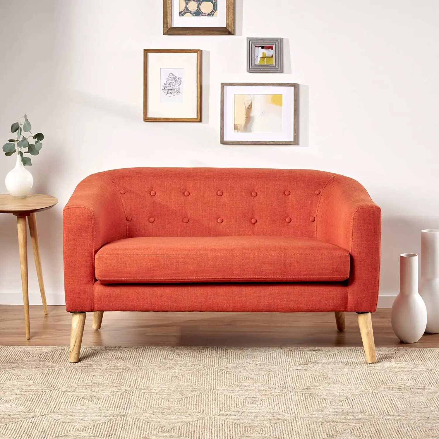 Christopher Ridder Home Bridie Mid-Century Modern Loveseat, Gedempte Oranje Stof