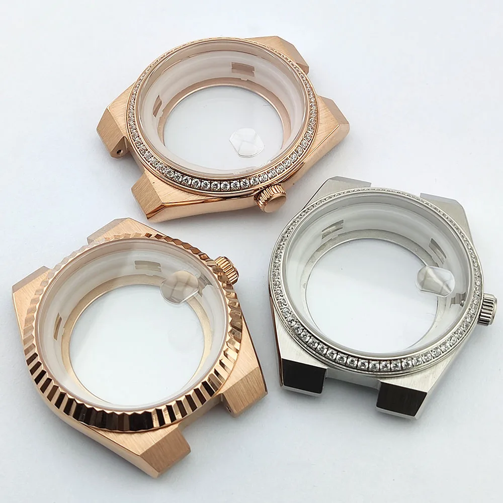 

39mm Diamond bezel men's watch case Sapphire glass waterproof stainless steel case Fit NH34 NH35 Movement NH35 watch case