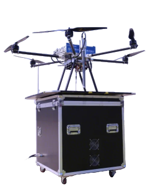 Ground Power Station 12V to 220V Inverter Delivery Dro ne Tethered Fiber Optical Security with Motion Sensor and Ca mera