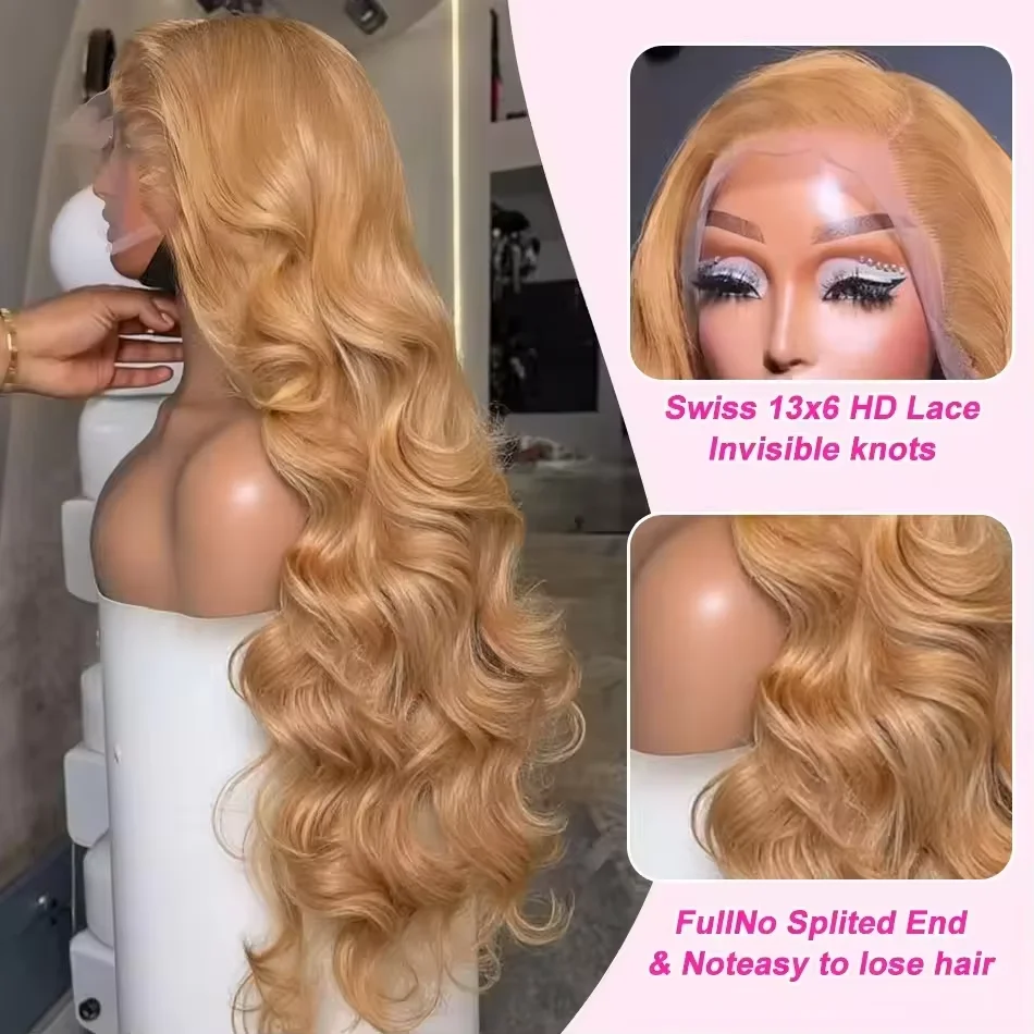 27# Honey Blonde Human Hair Wig 200 Density Body Wave Human Hair Wigs 13x6 Hd Lace Front Wig Colored Pre Plucked Brazilian Hair