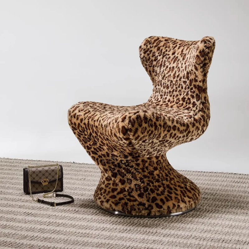 Rotating makeup chair, retro leopard print single chair