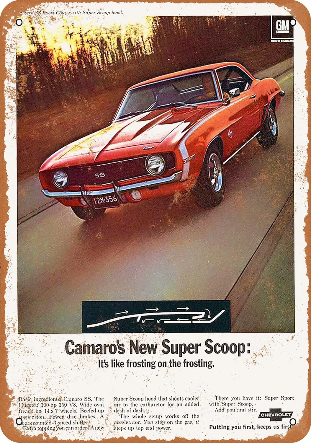 7 x 10 METAL SIGN - 1969 Camaro SS Super Scoop - Vintage Rusty Look sign sign