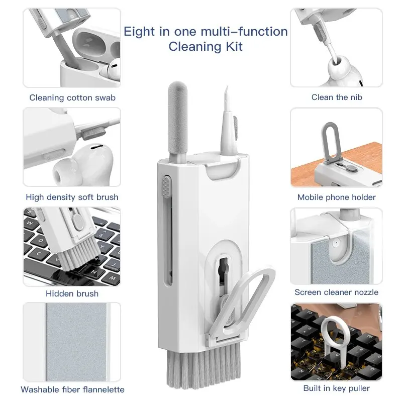 8 IN 1 Cleaning Kit Keyboard Cleaner For AirPods iPhone Cleaning Tools Keycap Puller Set Screen Brush Earphone Cleaning JJ1736