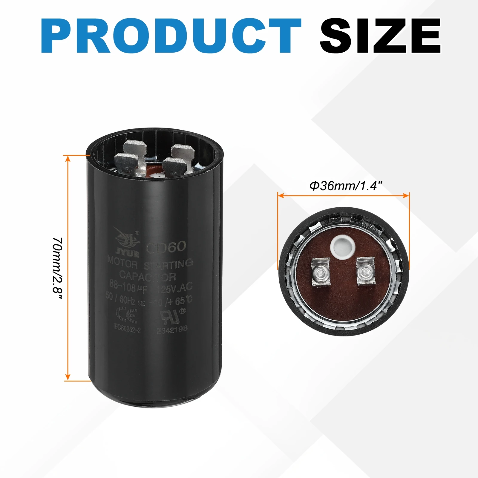 1/2Pcs CD60 Capacitor 88-1200 UF/Mfd, 125 VAC CD60 Run Motor Start Capacitor for Electric Fan Motor Starting Well Pump, Black