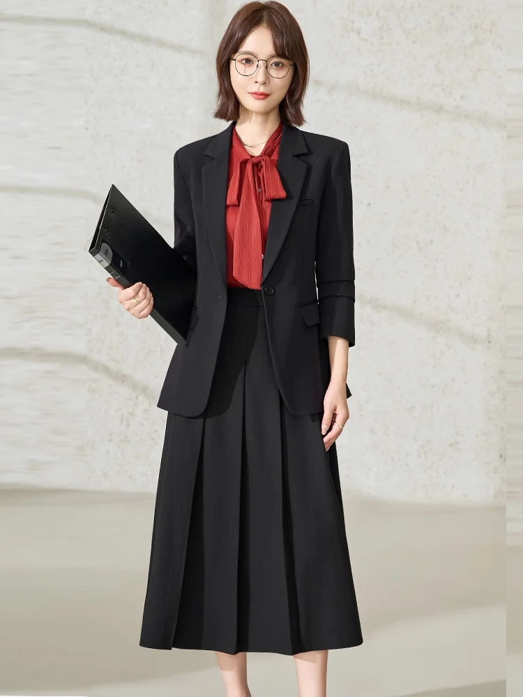 Black Suit Jacket Women's Interview Formal Wear Spring Autumn New Style University Student Career Ambition Ensemble Skirt