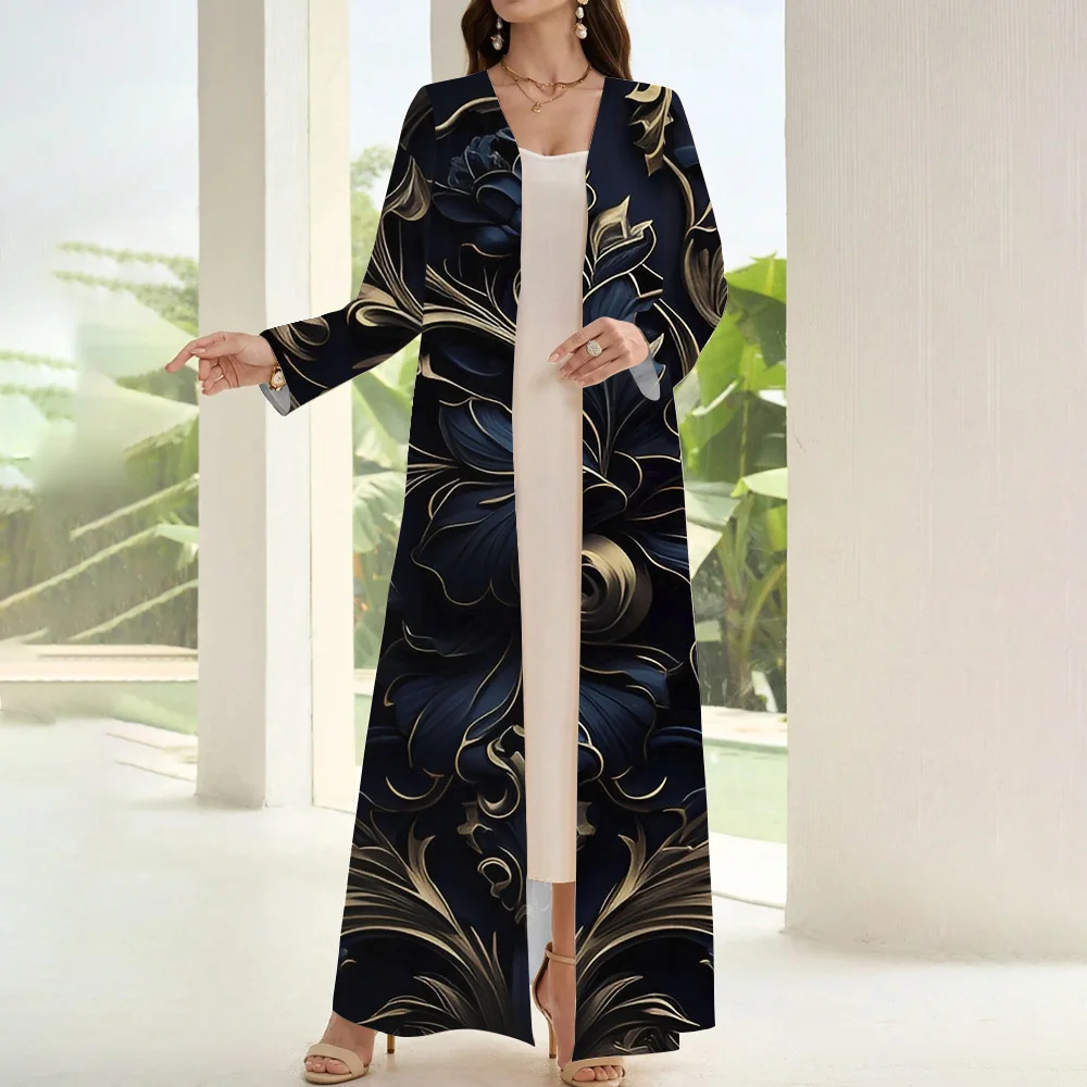 Luxury Dubai Islamic Muslim Abaya 2024 Femme Turkey Kaftan Islamic Clothing Printing Abaya One Piece Type Ramadan Abaya Dresses