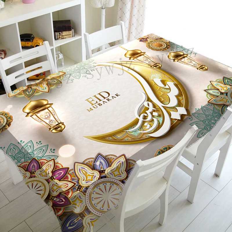 Ramadan Tablecloth Kitchen Rectangle Tablecloth Crescent Eid Home Table Accessories Muslim Mosque Festival Party Tablecloth