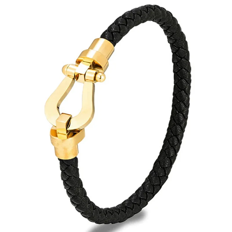 

Men's Double Layer Stainless Steel Genuine Leather Braided Bracelet Handmade Multi-layered Leather Bracelet Men's Women'sJewelry