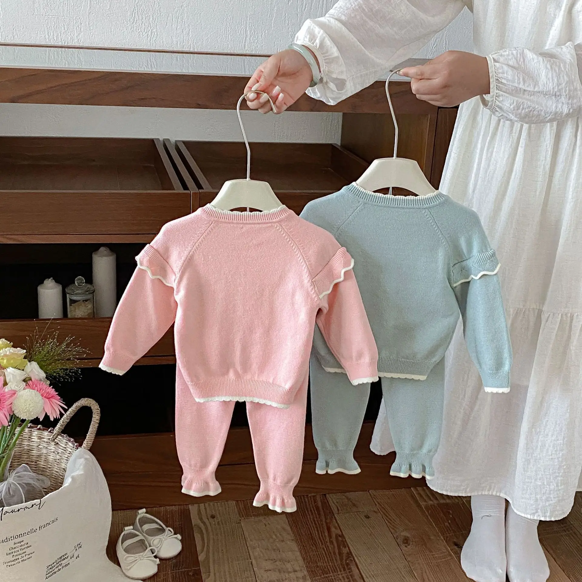 2026 Autumn New Baby Long Sleeve Clothes Set Girls Cute Sweet Bow Knitted Sweater Cardigan + Pants 2pcs Suit Toddler Outfits