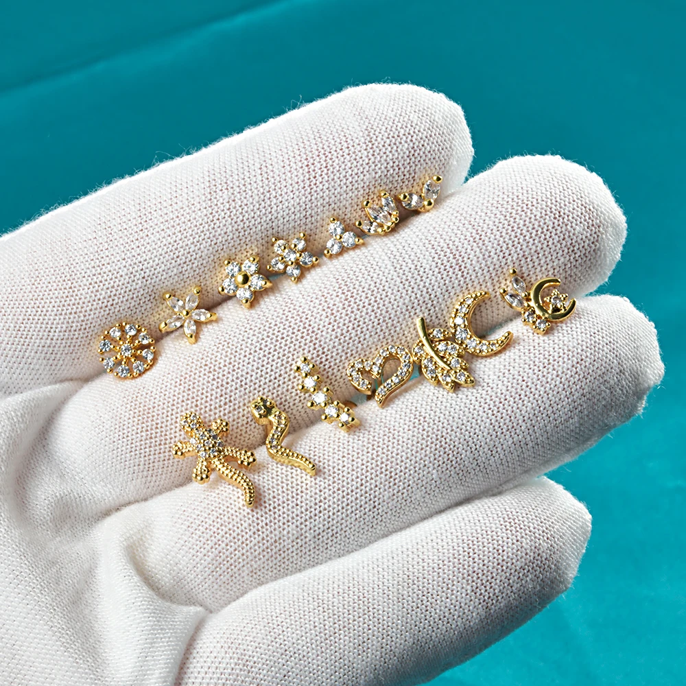 1pc 316L Surgical Steel Gold Plated CZ Ear Stud Ear Tragus Cartilage Helix Conch Lobe Piercing Labret Lip Ring Piercing Jewelry