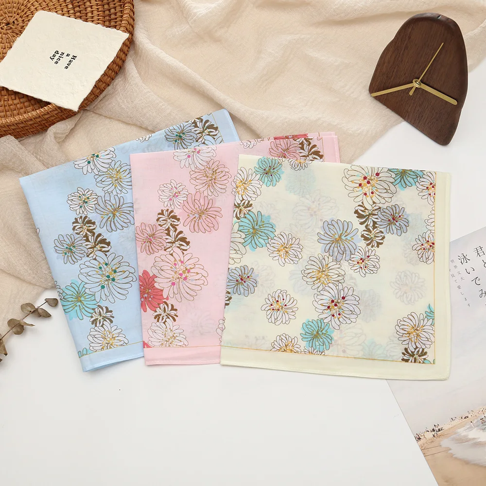 43cm Japanese Style Floral Cotton Handkerchief, Breathable