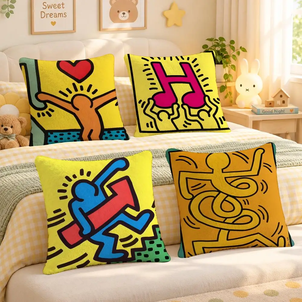 Artist Keith Haring Pop Art Cushion Cover Personalized Soft Plush Pillow Living Room Home Sofa Bedroom Office Car Cushion