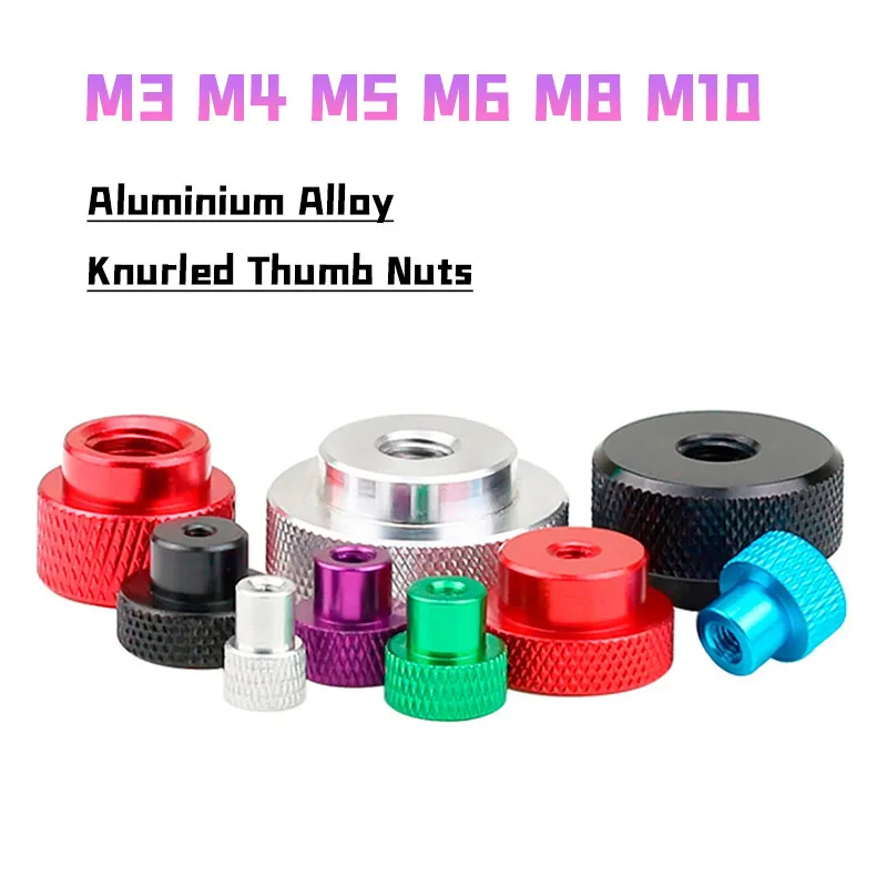1Pc/Lot Aluminium Alloy Anodised M3 M4 M5 M6 M8 M10 Round Knurled Thumb Nut Through Hole Hand Grip Knob Nuts For Camera Tripod