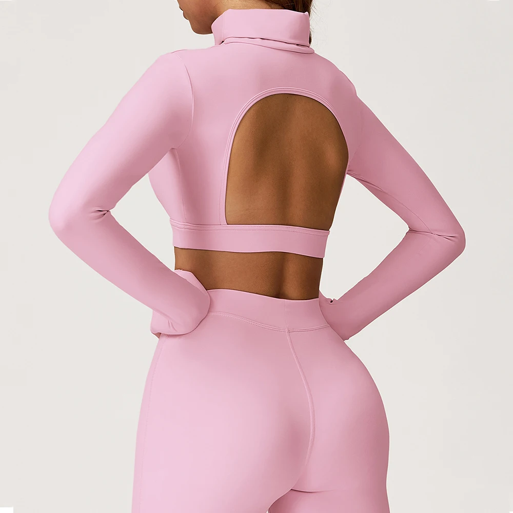 

Женский укороченный топ, футболки для йоги, спортивный топ с высоким воротом, рубашки для бега с длинными рукавами, сексуальный открытый пупок, быстросохнущая спортивная одежда для фитнеса, тренажерного зала