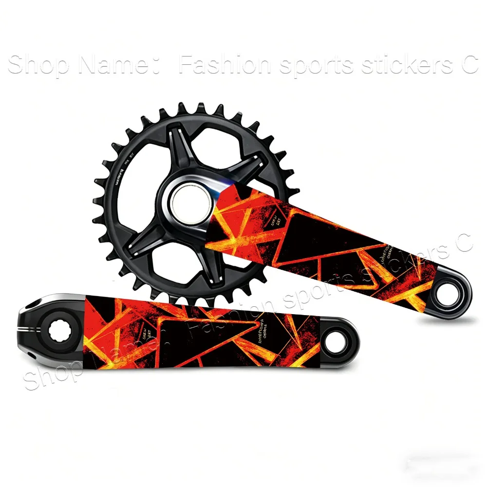 1Pair 2D Flat Retro Red Orange Geometric Crank Arm Waterproof Anti-Scratch Vinyl Stickers For MTB Road Bike Crankset Decor - view 4