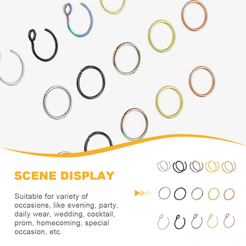 

15Pcs Nose Rings Stainless Steel Non Irritating Clips for Women Men Decorations Prom Homecoming Gifts