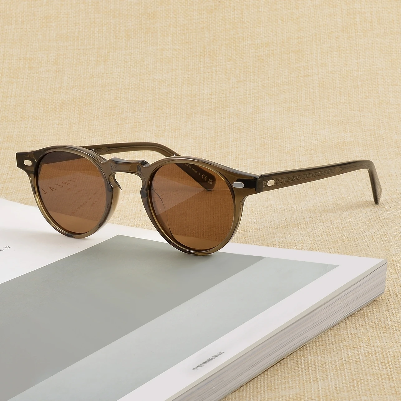 

Gregory Peck Vintage Polarized Sun Glasses OV5186 Clear Frame Sunglasses Brand Designer Men Women OV 5186 Gafas Oculos with case