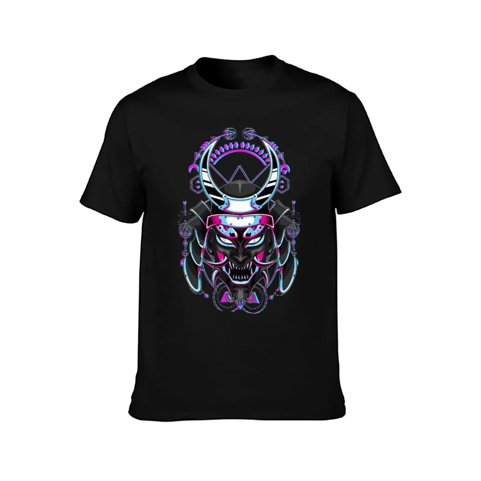 Yokai Oni Masked Samurai Skull Mask Purple Blue Geometry Glitch Effect Hannya T-Shirt topping custom shirt mens fashion