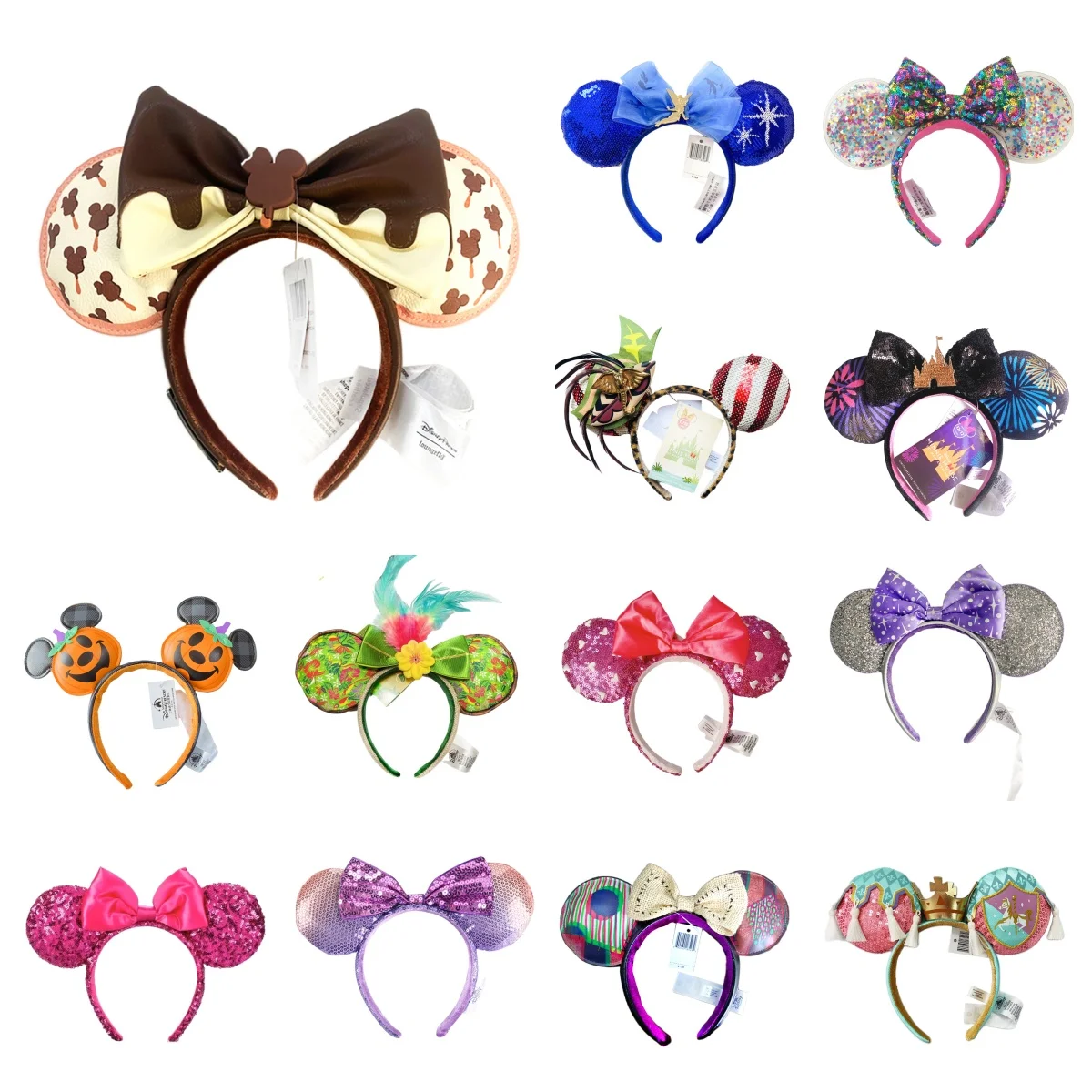 Mickey Mouse Ears Headband Ice Cream Mickey Headband Adults/Child Disneyland PU Leather Brown Bow Ear Women Christmas Gifts