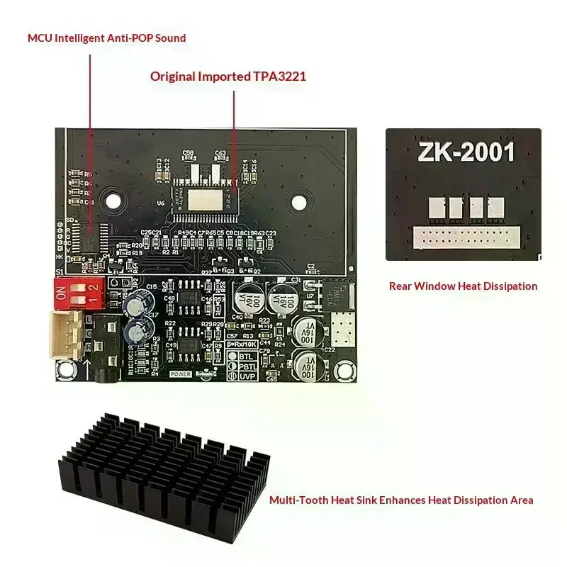 New-Bridged Mono Subwoofer Speaker Pure Rear Stage ZK-2001 TPA3221 100WX2 Dual Channel Digital Amplifier Board 200W AMP