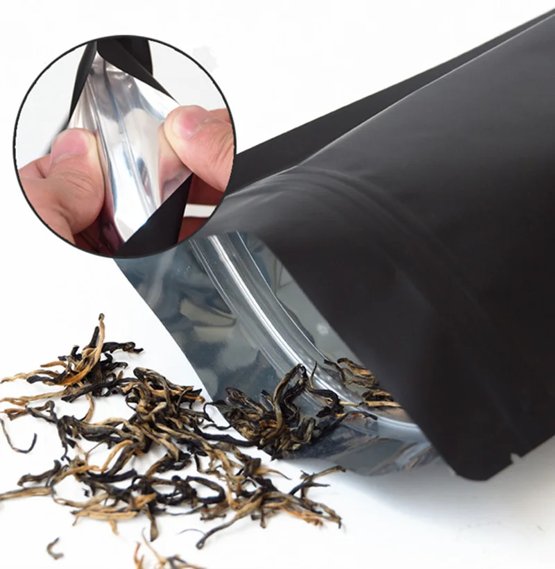 Heat Sealable Black Gold Stand Up Mylar Package Bags Pouches Matte Resealable Aluminum Foil Zip Lock Food Storage Bags