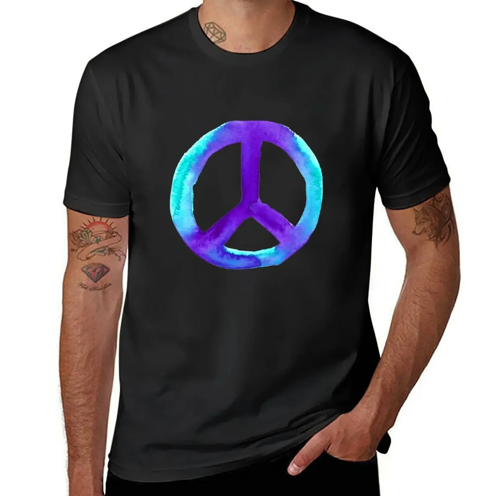 Turquoise Purple Tie Dye Peace Sign on black T-Shirt blue lock anime stuff anime tshirt anime figures slim fit t shirts for men