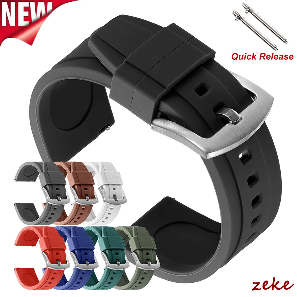 Silicone Rubber Watch Strap 20mm 22mm Sports Watchband Black Green Orange Blue Wristband Universal Quick Release Bracelet Belt