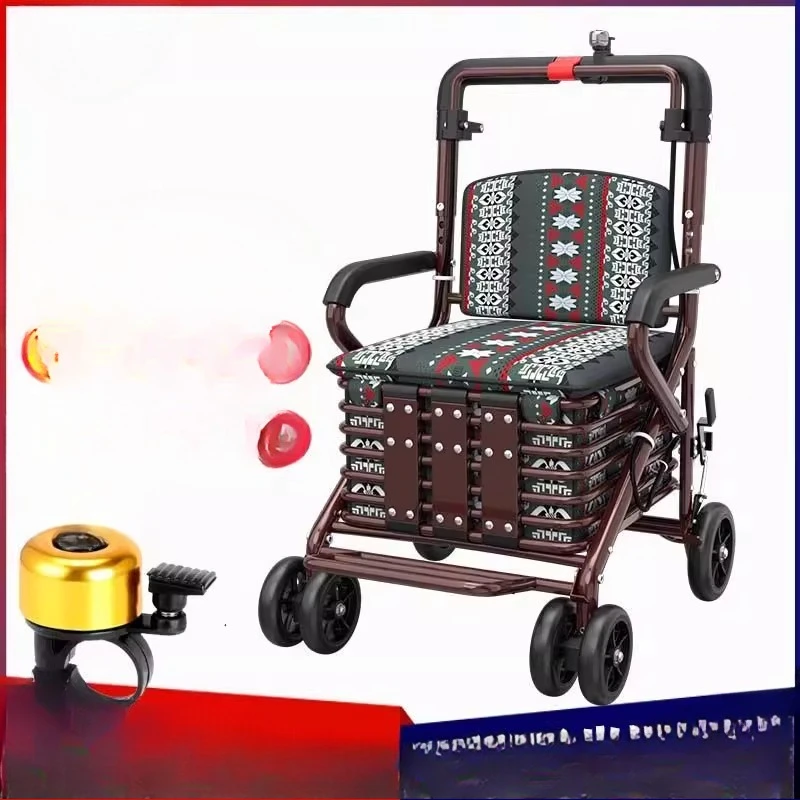 

The elderly walker trolley can sit and push to buy food and walk around, portable folding multi-functional shopping cart
