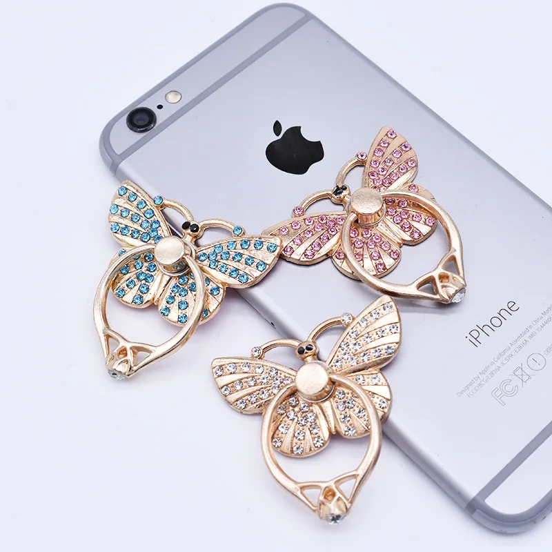 Butterfly Bracket Female Models Rhinestone Ring Buckle with Diamond Metal Ring Bracket Mobile Phone Holders