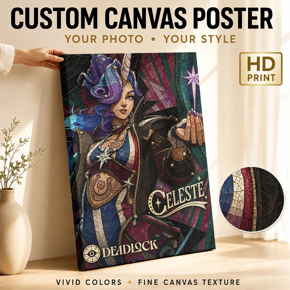 Deadlock Celeste Character Window Canvas Print Customized Photo Colored Glass Panel Motif Wall Art For Home Entertainment Room
