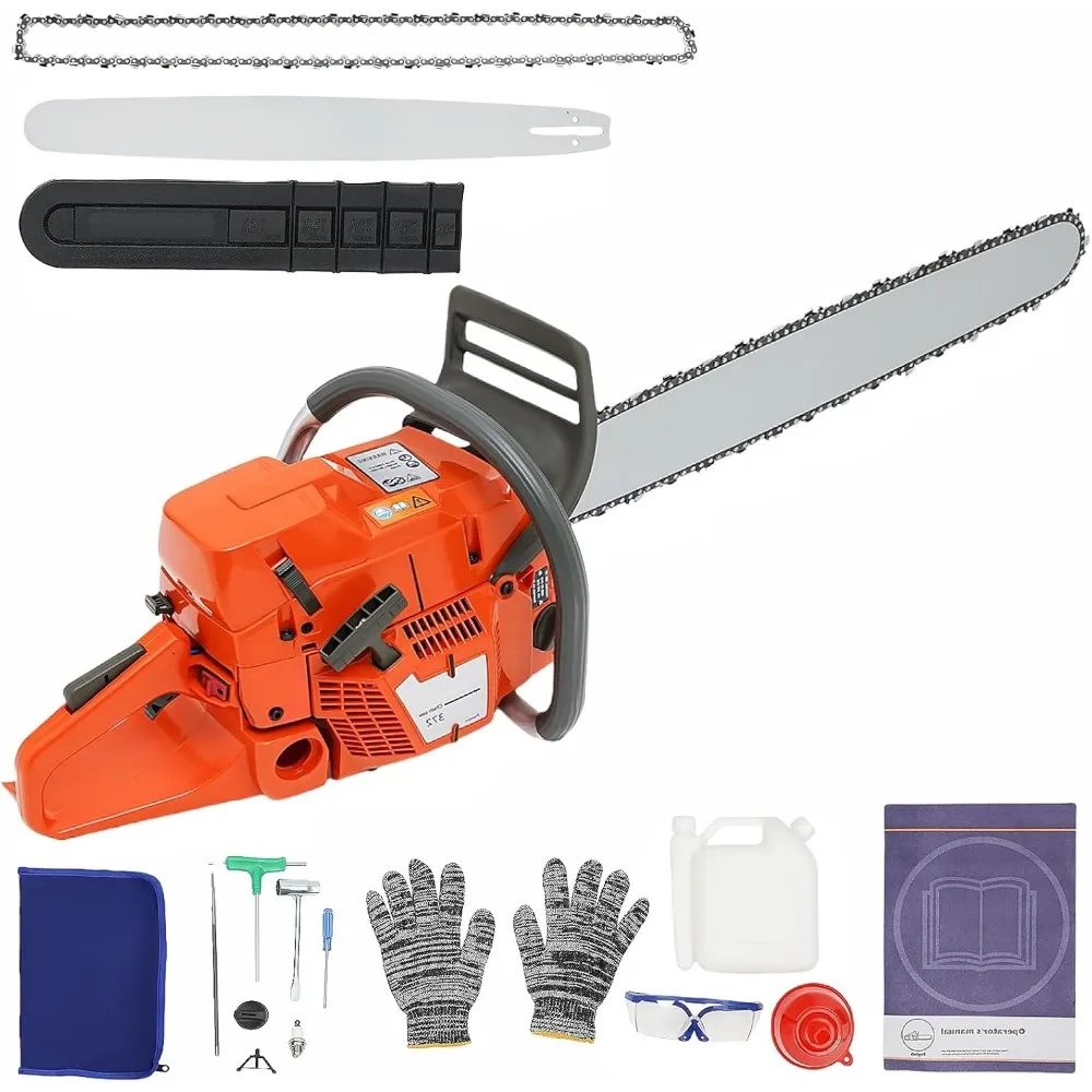 

28 In Gas Chainsaws 71CC Gas Power Chainsaw 2-Stroke Handheld Chain Saw with Air Cooling 3.9KW Powerful Large Petrol Saws Set