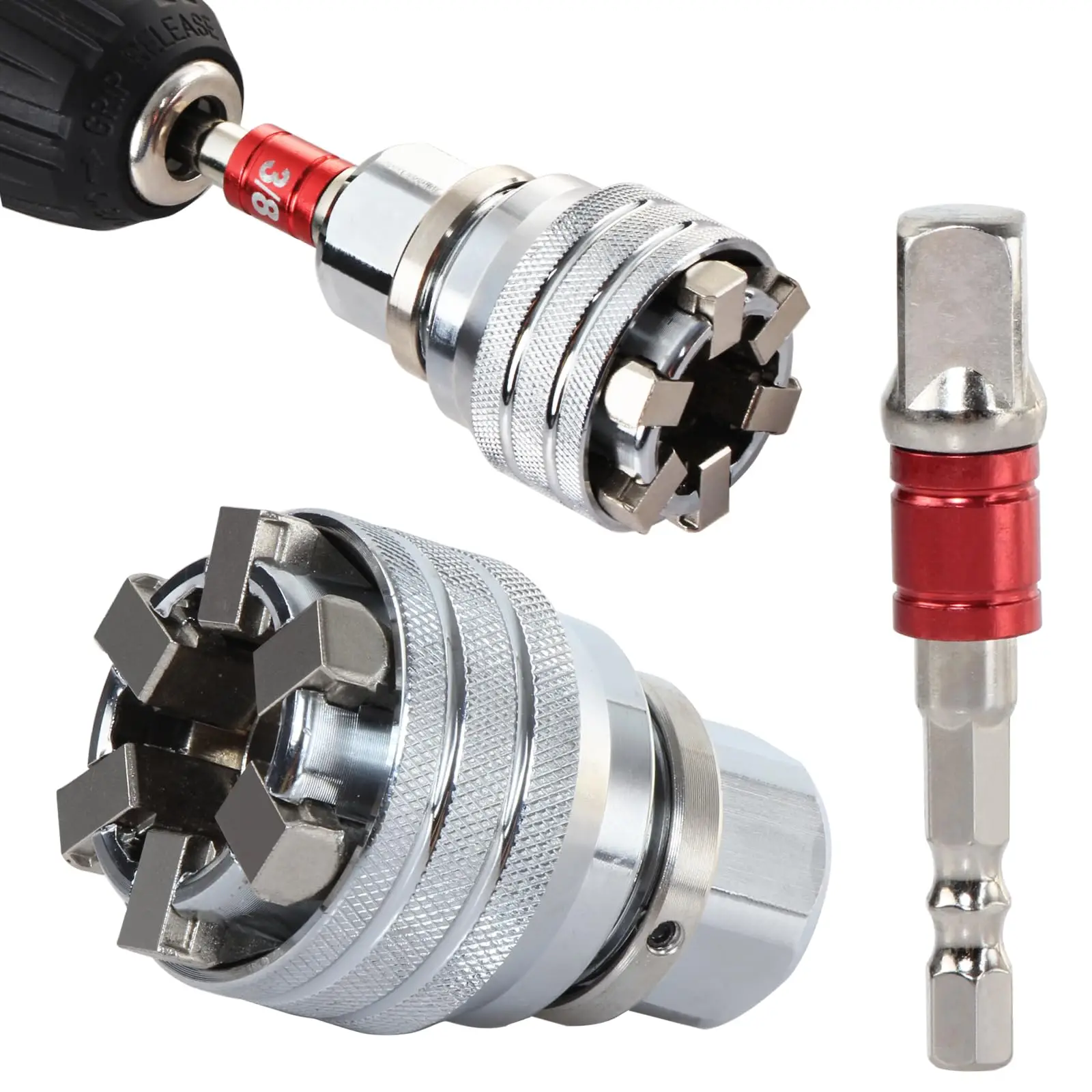 Home Improvement Universal Socket Wrench 10-19mm Self Adjusting with Drill Adapter for 3/8 Inch Ratchet Torque Wrench Drill