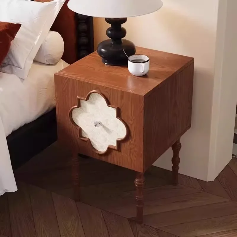 Medieval style ash wood solid wood shell bedside table bedside table bedroom small home storage cabinet storage cabinet