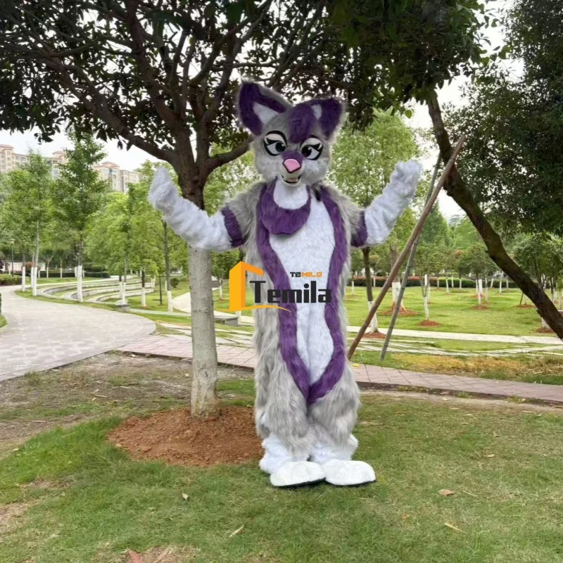 

Party Props Long Fur Furry Husky Dog Purple Fox Fursuit Wolf Mascot Adult Advertise Event Costume Fancy Dress Party Anime Stage