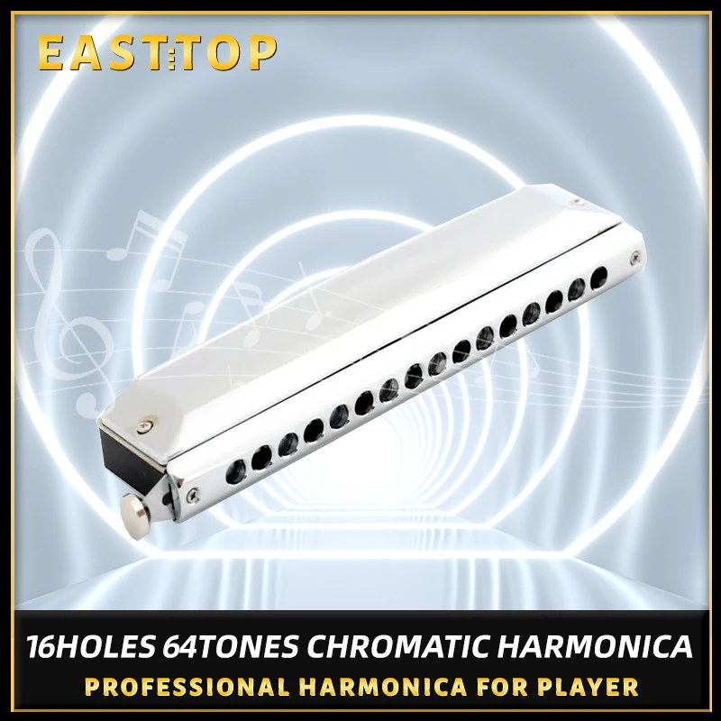 East top chromatic harmonica, 16hole 64tone professional chromatic mouth organ for player,performance,beginner,gift