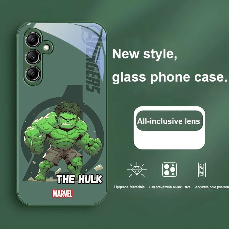 Iron man Marvel Hulk for Samsung Galaxy A01 02 03 Core A04 A14 4G A13 54 34 31 20 25 23 22 5G S21 Ultra S20 glass phone case