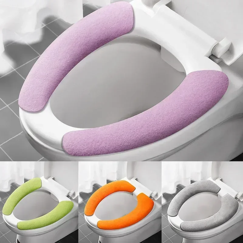 Universal Toilet Seat Cover Soft Closestool Paste Solid Color Toilet Sticky Seat Pad Washable Bathroom Warmer Seat Lid Cover Pad