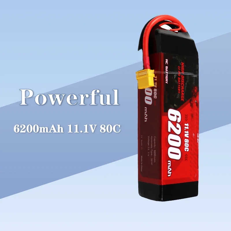 6200mAh 80C High-Rate 11.1V 3S LiPo Battery for RC Model Car - Dedicated Replacement Power Supply