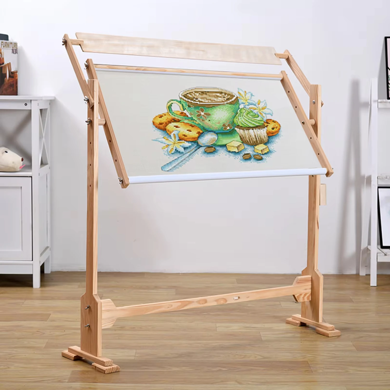 

Vertical Needlework Adjustable Solid Wood Embroidery Stand Wooden Frame Cross Stitch Floor Stand Rack Hoop DIY