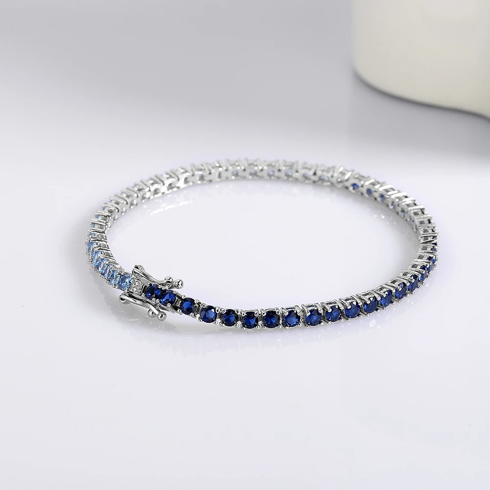 Imagem -05 - Pulseira de Tênis Azul Zircão Cúbico Completo para Homens e Mulheres Metal Puro Prata 925 Jóias Festa de Casamento Tons mm