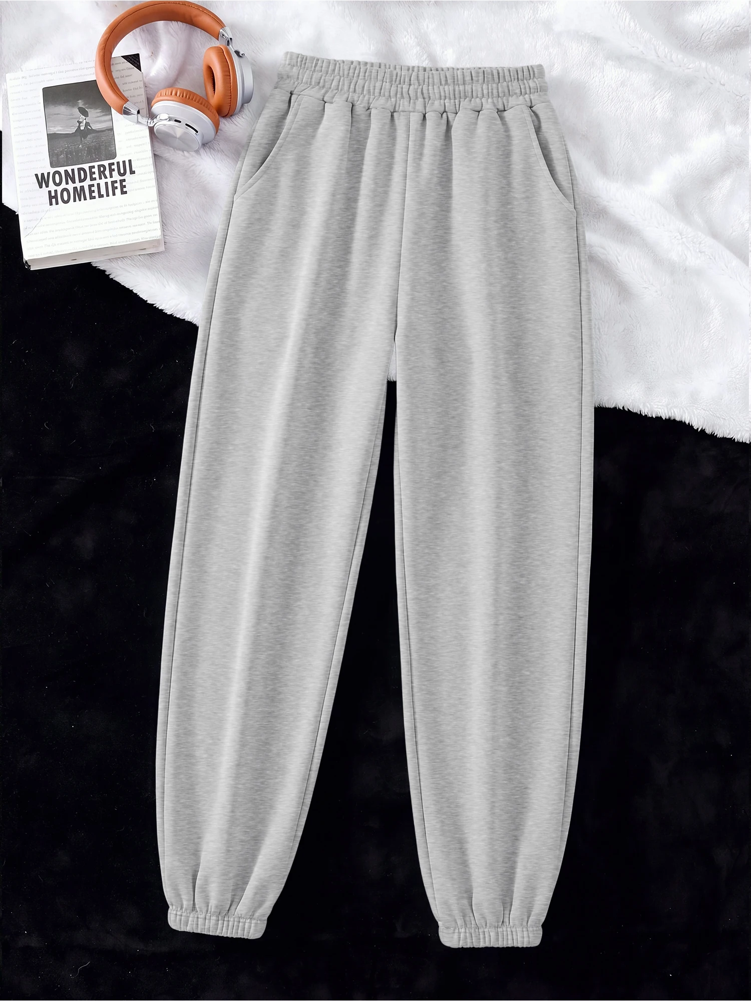 Women High Rise Jogger Sweatpants Elastic Ankle Cuffs Relax Fit Daily Casual Walking Trousers For Outdoor Trip