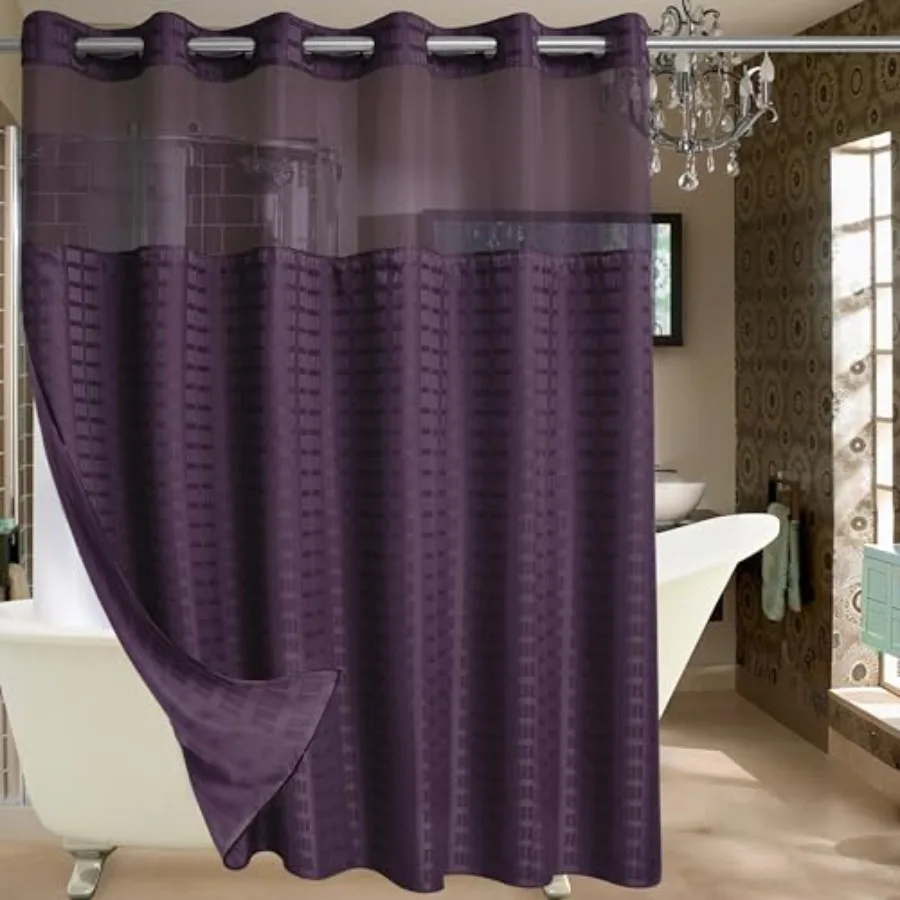 

Extra Wide No Hook Shower Curtain with Snap in Liner Set, 108" x 74" Hotel Luxury Purple Shower Curtains for Bathroom with See