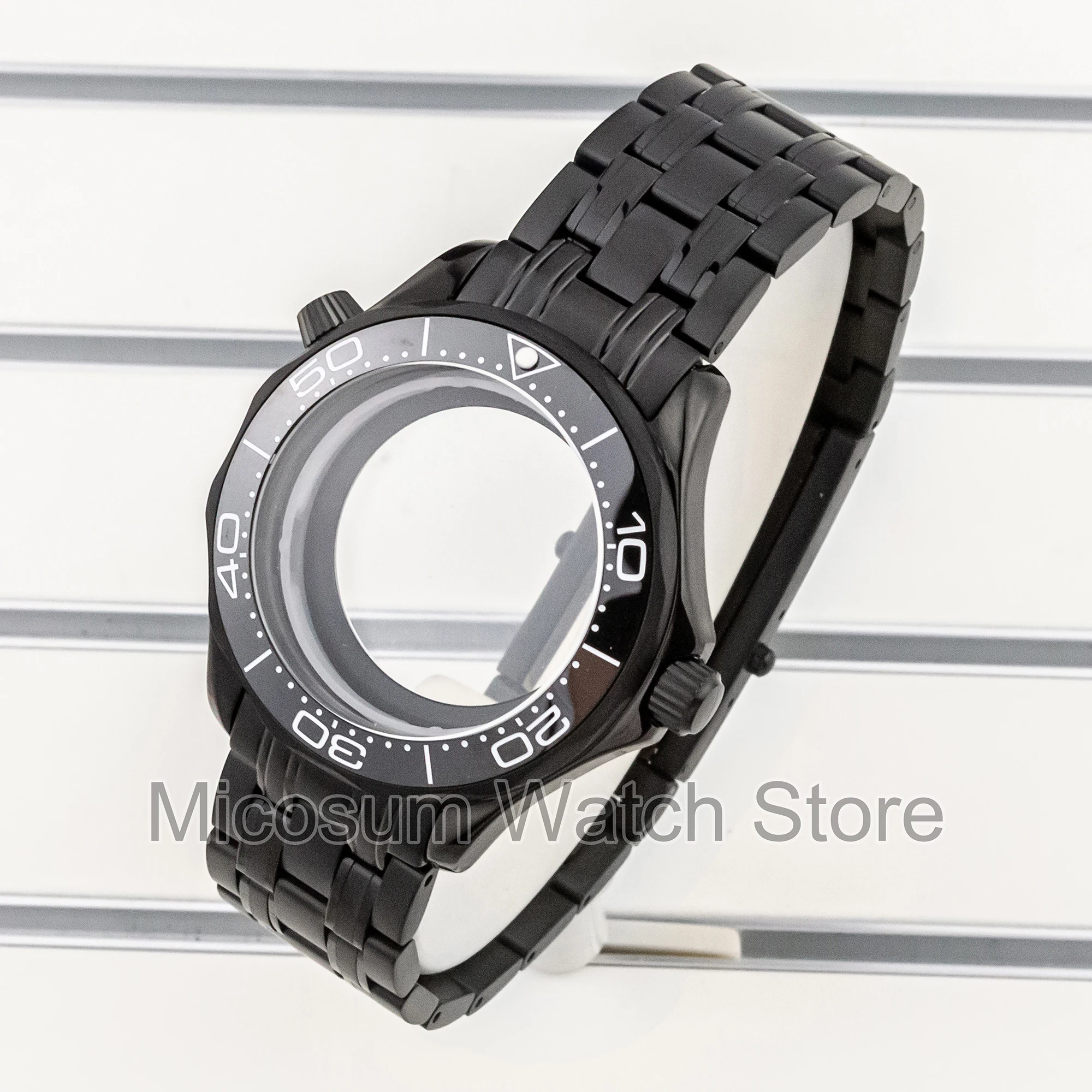 41mm Black PVD watch case strap bracelet watch band fit Seamaster 300 NH35 NH36 NH34 movement 31mm dial watch accessories parts