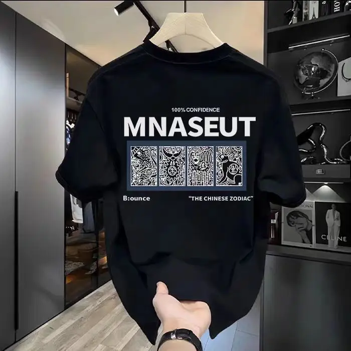 الصيف القطن الشارع نمط مطبوعة قصيرة الأكمام الماركات الفاخرة الرجال فضفاض نصف كم تي شيرت الرسم المطبوعة المتضخم المحملة الأعلى