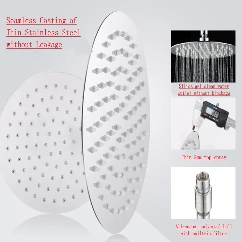 Shower Heads 2024 New High Quality 10/8/6 Inch Stainless Steel Ultra-thin Waterfall Rainfall Shower Head Rain Square Round