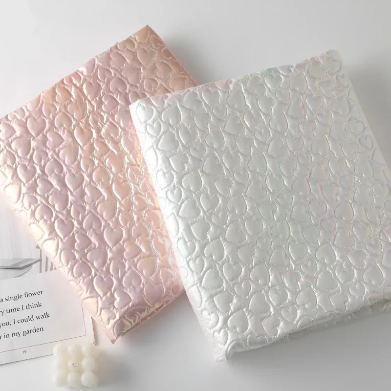 Candy-colored Waterproof Ultrasonic Embossing Heart-shaped Fabric for Winter Jackets and Handbags Sewing Cloth, 140x50cm