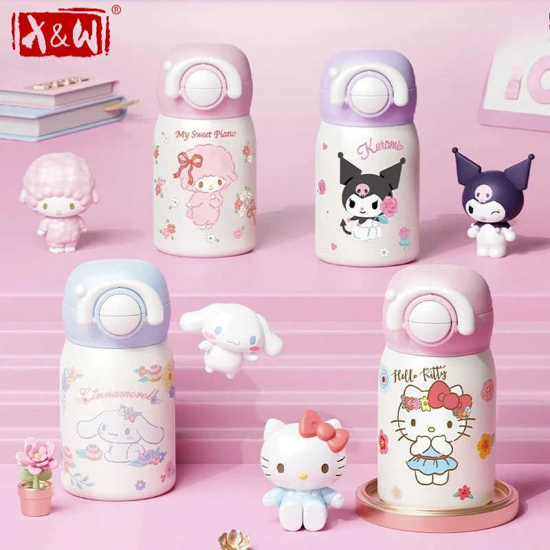 X&W 220ML für Sanrio Hello Kitty Thermosbecher Mini Edelstahl-Vakuumflasche Niedliche Isolierte Wasserflaschen für Schüler Sportbecher