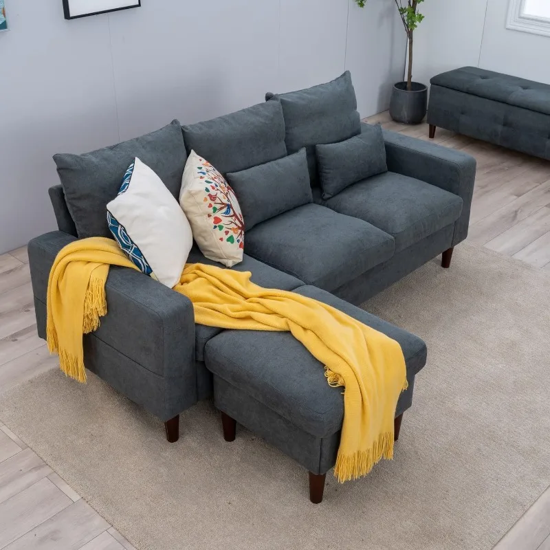 Convertible Sectional Sofa Couch,L-Shaped,2 or 3-Seat with Reversible   for Small Living Room, Apartment Gray Linen Fabric