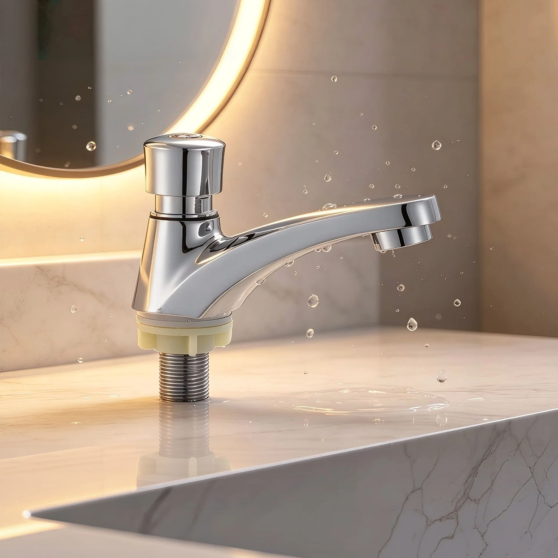Delayed faucet with push-button design - Hand wash basin with delayed faucet push-button faucet