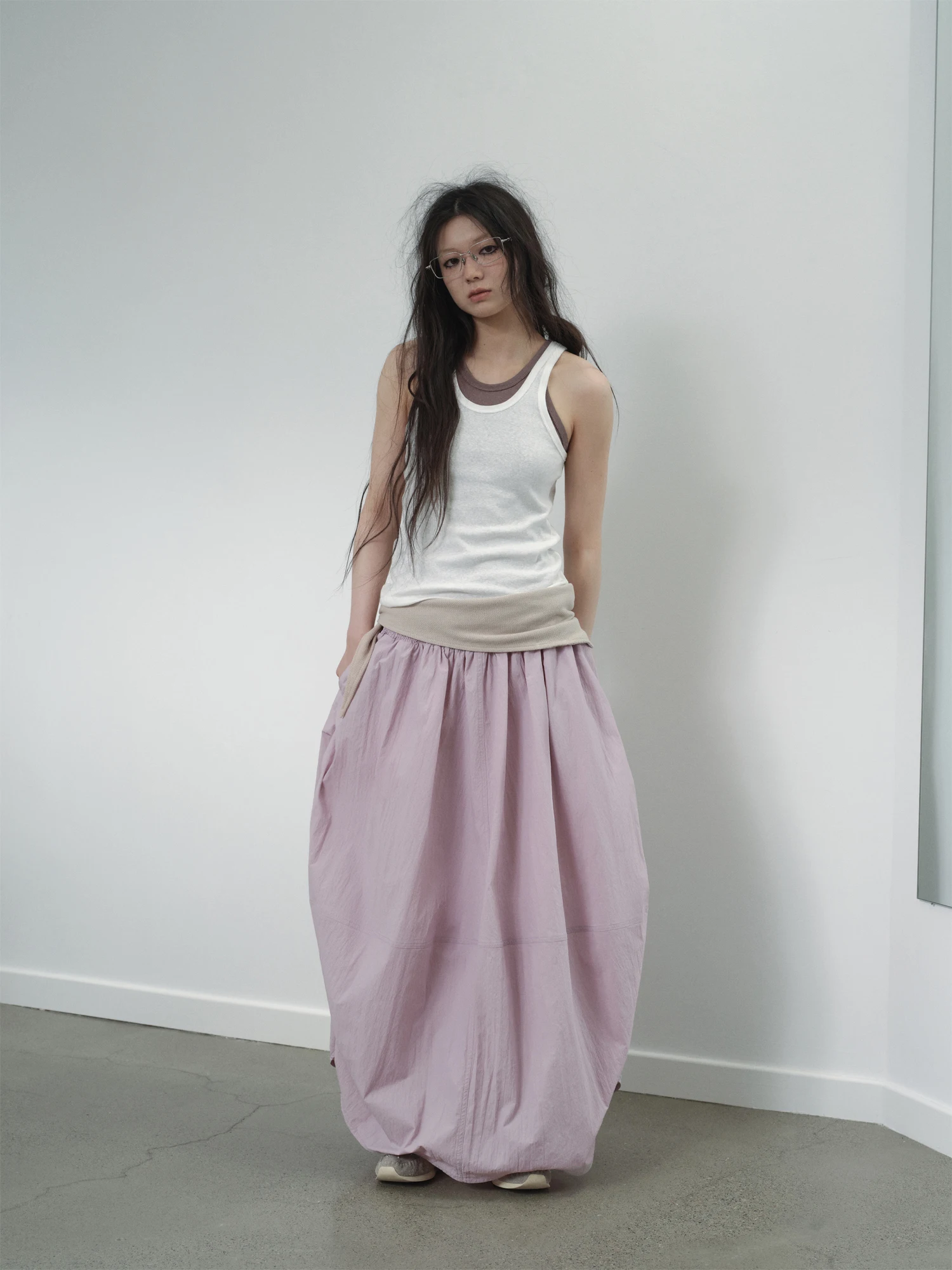 VERMO Foggy Grey Plum Color Texture Anti-Wrinkle Elastic Waist Drawstring Balloon Half Skirt Women's Fashion Spring Summer
